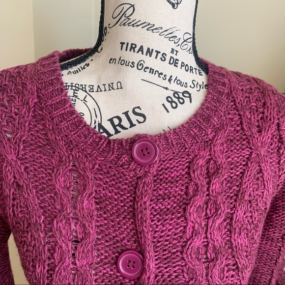 Pink Cardigan Knit 3/4 Sleeve Cardigan Fuchsia Sz M - Picture 3 of 16